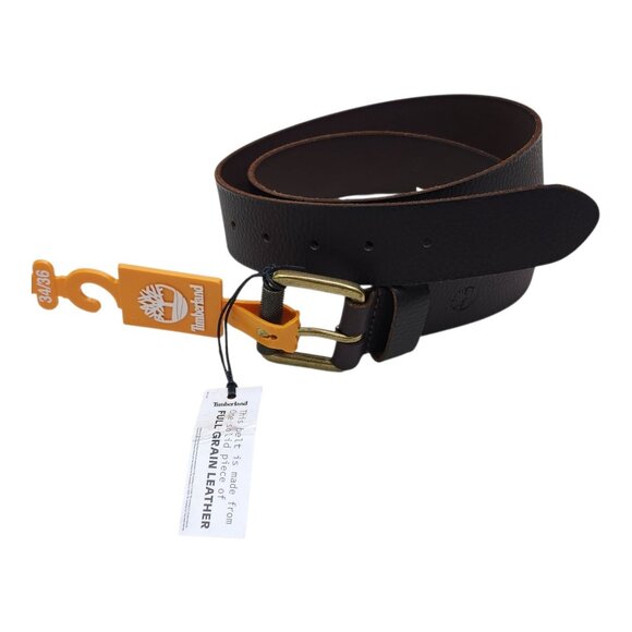 Timberland Mens Full Grain Leather Belt XL 42/44 Brown Brass Buckle 1 1/2" Wide - Picture 7 of 16